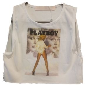 Playboy Brand Crop White Tank